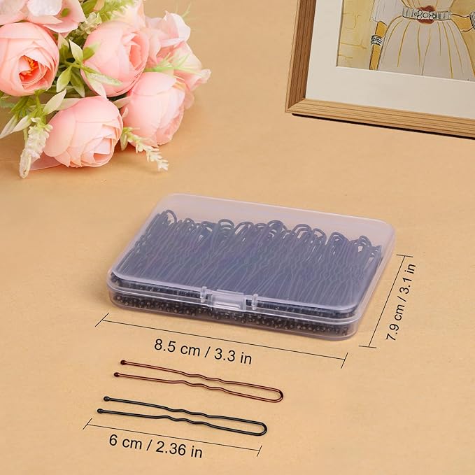TsMADDTs Hair Pins, 2.4in 50 pcs Brown and 50 pcs Balck U Shaped Hair Pins for Women, Ballet Bun Hairstyles with Storage Box