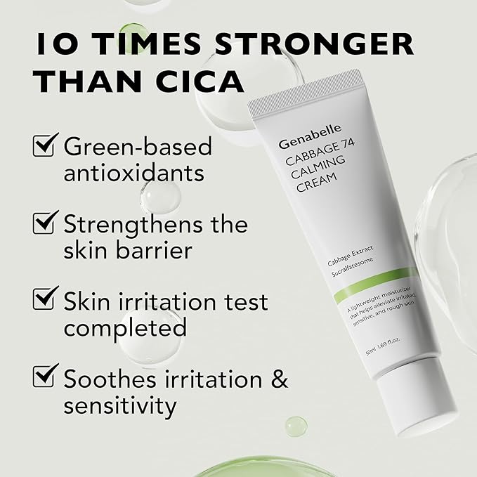Cabbage 74 Calming Cream - Lightweight Watery-Type Moisturizer with CICA, Sucralfate, Hyaluronic Acid, Helps Instantly Calm, & Hydrate the Skin 1.69 fl. oz.