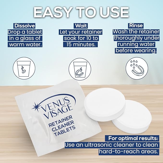 Venus Visage Retainer Cleaner Tablets, Dental Appliance and Denture Cleaning Tablets, Aligners and Night Mouth Guard Cleaner, 120 Pieces