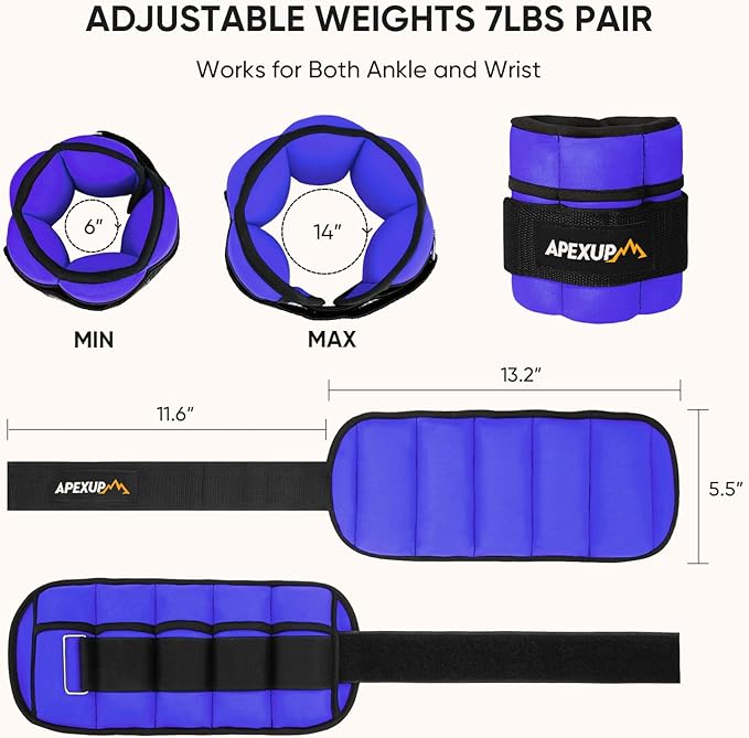 APEXUP 7 lbs/Pair Adjustable Ankle Weights for Women