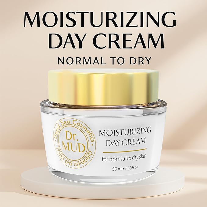 Dr. Mud Moisturizing Day Cream – Daily Face Cream with Dead Sea Minerals, Hyaluronic Acid, Collagen & Natural Plant Extracts – Paraben Free Anti-Aging Facial Moisturizer for Normal to Dry Skin, 50ml