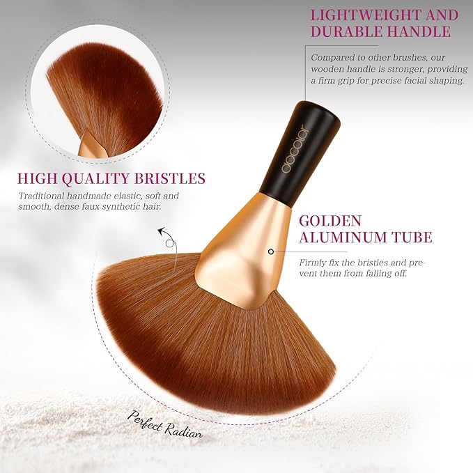 docolor Fan Brush Finishing Powder Brush Multi-use Brush For Face and body Professional Makeup Brush for Salon Use Perfect For Spray Tan Powder Highlighting Blush Powder Bronzer Contour