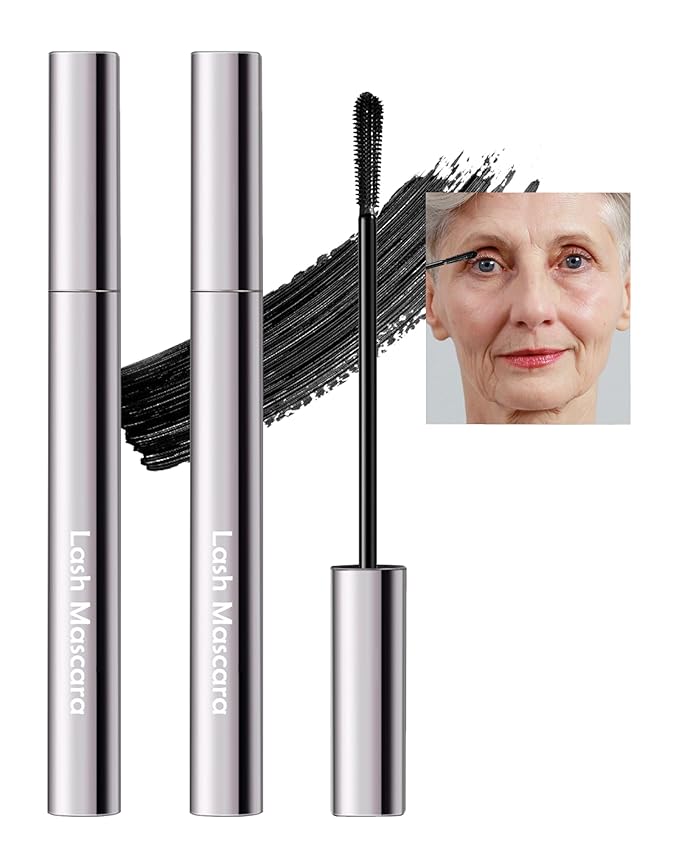 Black Mascara for Older Women 60 Plus- 2Pcs Tube Máscara Volume and Length for Mature Women with Thinning Lashes,Hypoallergenic Prime Mascara for Sensitive Eyes, Non Clumping Waterproof Long Lasting