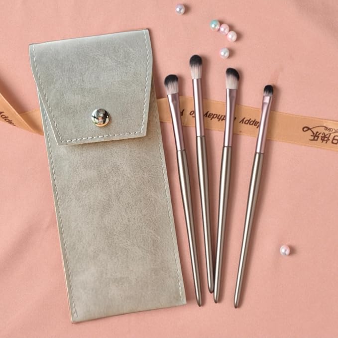 SHELWIN Eyeshadow Makeup Brushes Set with Case 4 PCS Soft Synthetic Hairs Eye Makeup Brushes for Blending Eyebrow Eyeliner Eyeshadow （Rosegold）