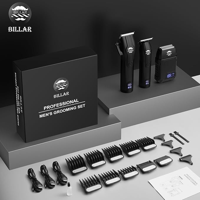 BILLAR® Professional Barber Clippers and Trimmer Set - Foil Shaver Professional Hair Clippers for Men, Mens Cordless Hair Clipper for Barbers Haircut Kit（Black）