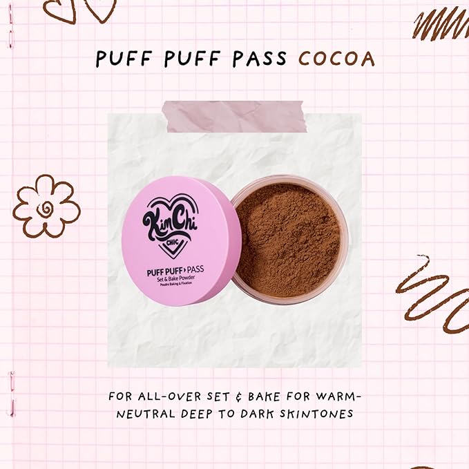 KimChiChic Beauty Puff Puff Pass Set and Bake Setting Powder for Makeup, Extra Fluffy Loose Face Powder Poof, Soft Natural Face Makeup for Uneven Skin Tone, 07 Cocoa