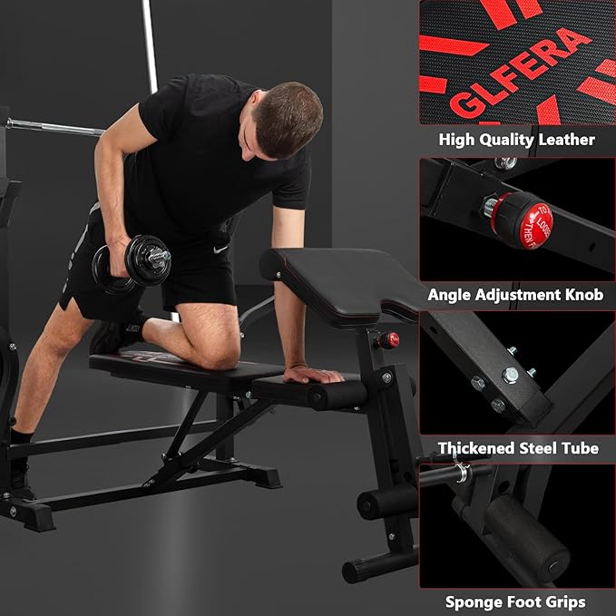 6-in-1 880lbs Weight Bench Set with Squat Rack
