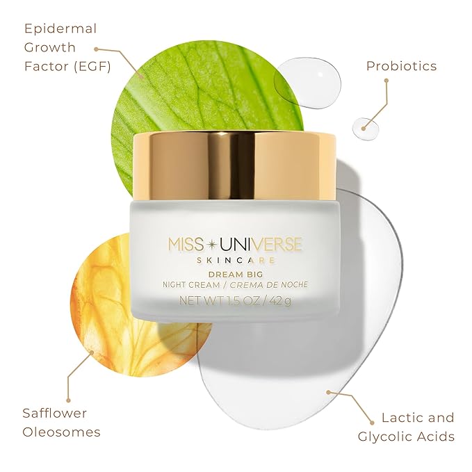 Miss Universe Skincare Dream Big Night Cream 42g, Anti-Aging Face Moisturizer, Facial Skin Care Product with Hyaluronic Acid and Glycolic Acid, Moisturizer Face Cream, Vitamin C Face Cream for Women