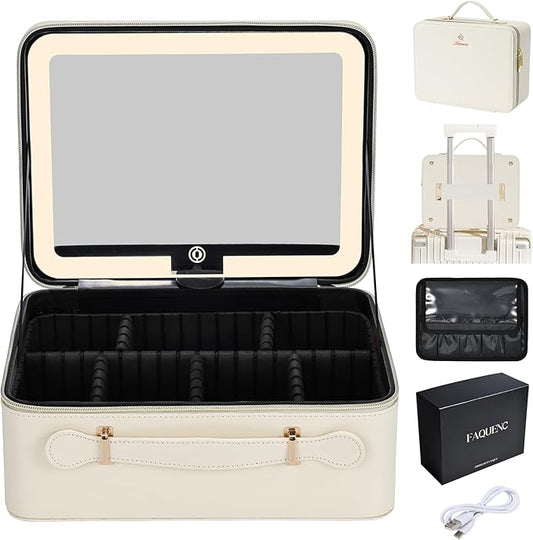 Leather makeup case with led