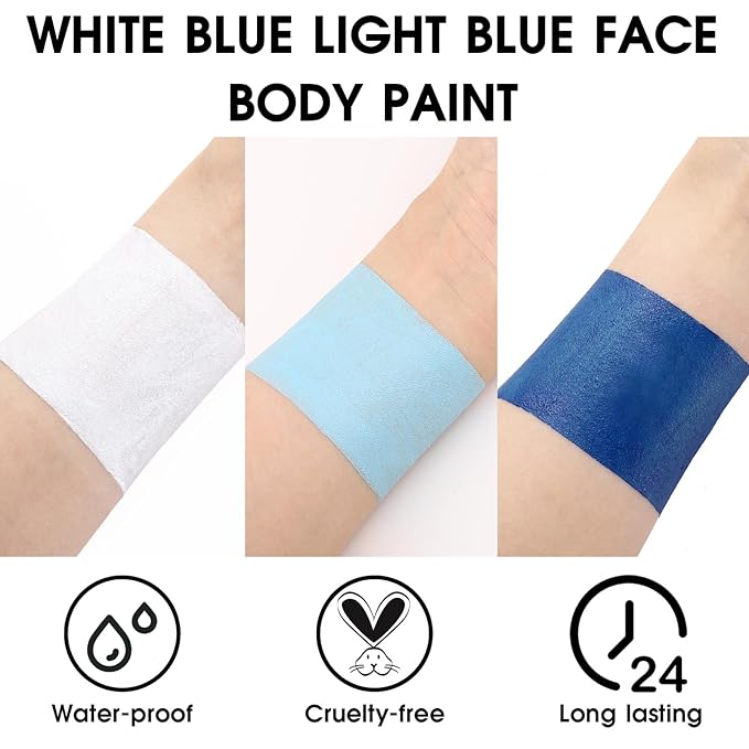 BADCOLOR 3PCS Blue White Light Blue Face Body Paint Stick Makeup for Sally/Corpse Bride SFX Cosplay & Dress Up, Full-Coverage Halloween Facepaint Makeup Kit