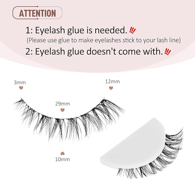 Onlyall Natural Lashes 3/4 Lashes Short Lashes Wispy Lashes Natural False Eyelashes Natural Look Short Eyelashes 12mm Lashes H20