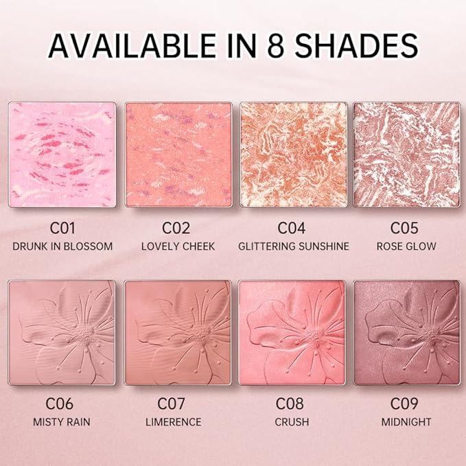 CATKIN Cheek Powder Blush Baked Pink Makeup Blusher Creamy Light Weight Long Lasting Natural flush Finish10g (C09 Midnight)