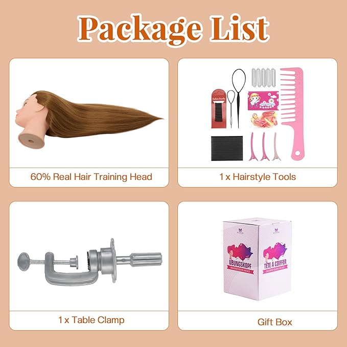 28Inch Mannequin Head with 80% Real Human Hair - Doll Head for Hair Styling Braiding Curling,Cosmetology Mannequin Head with hair with Table Clamp Hair Styling Set (Blonde)