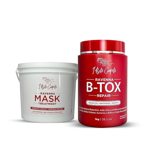 I Belli Capelli Ravenna B-tox Repair Kit - Hair B-tox Treatment Formaldehyde-Free + Hair Mask for Damaged Hair - Straightening, Intense Shine & Moisture for All Hair Types (2-Pack)