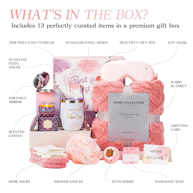 Christmas Gifts Unique for Women Get Well Soon Gifts, Self Care Baskets Bath Set Care Package Thinking of You Gifts Relaxation Gifts for Women Mom Her Friend Wife Grandma w/ Blanket