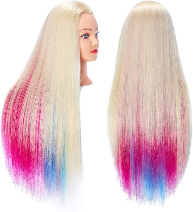 Hairingrid 26"-28" Mannequin Head for Hair Styling Training - Manikin Cosmetology Doll With Synthetic Fiber Hair and Free Clamp Holder (Multicolor)