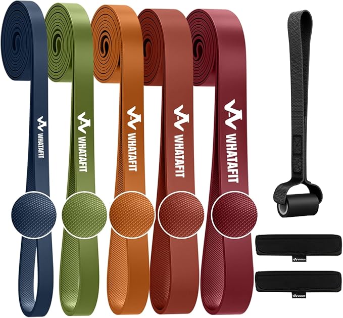 WHATAFIT Resistance Bands,Pull Up Assist Bands Set with Handles, Exercise & Workout Bands with Door Anchor for Men & Women – Home Fitness Equipment for Strength Training, Stretching