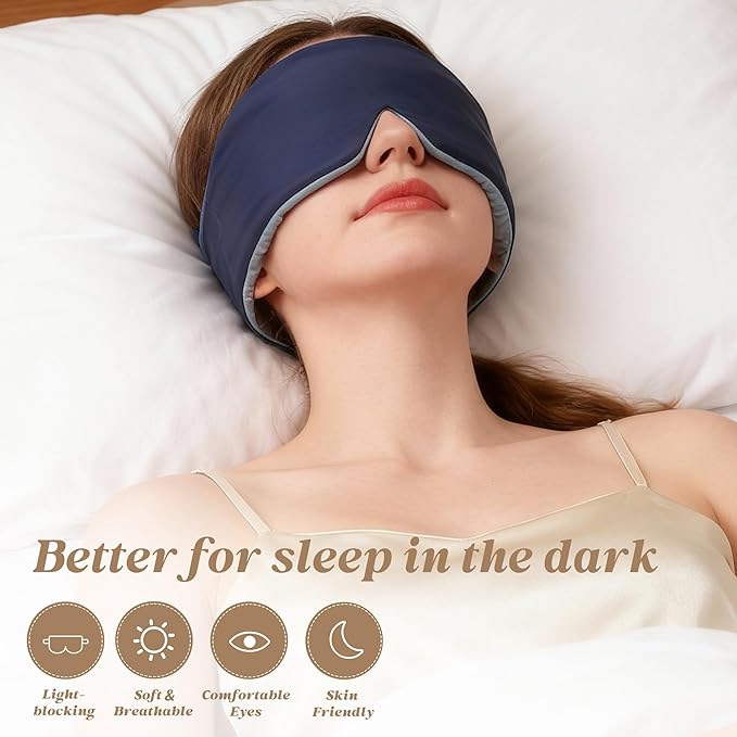 Eye Mask for Sleeping,Ultra Soft Skin Friendly Full Blackout Eye Covers for Women Men,Soundless Velcro, Wider Adjustable Strap for Side Sleeper, Travel, Nap, Yoga (Navy Blue)