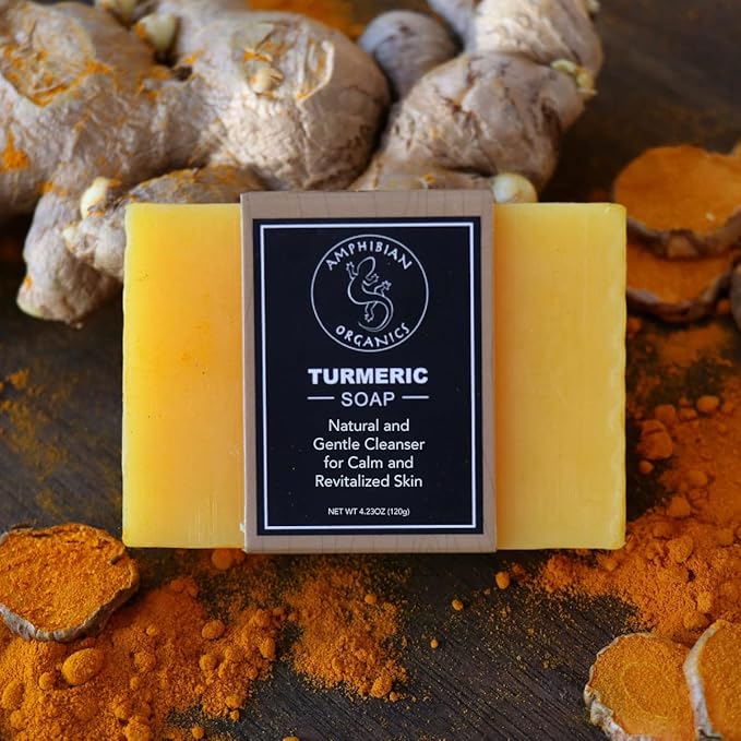 Amphibian Organics Turmeric Soap - All Natural Gentle Cleanser for All Skin Types. No Stain Face & Body Cleanser for Men, Women & Teens.