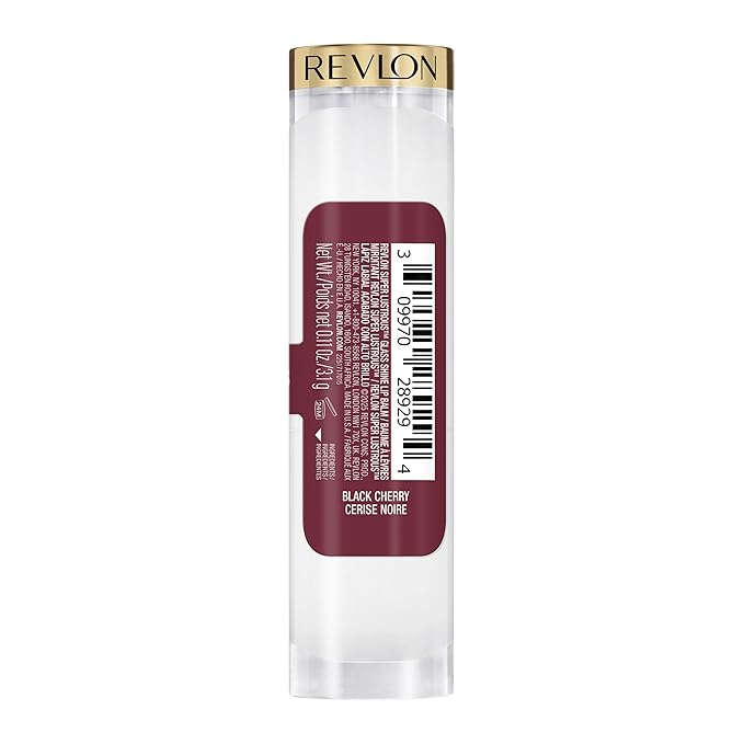 REVLON Super Lustrous Glass Shine Balm, Hydrating Tinted Lip Balm with Hyaluronic Acid, Aloe & Rose Quartz, Medium-Dark Plum Lipstick, NEW Shade, 015 Black Cherry, 0.11 oz