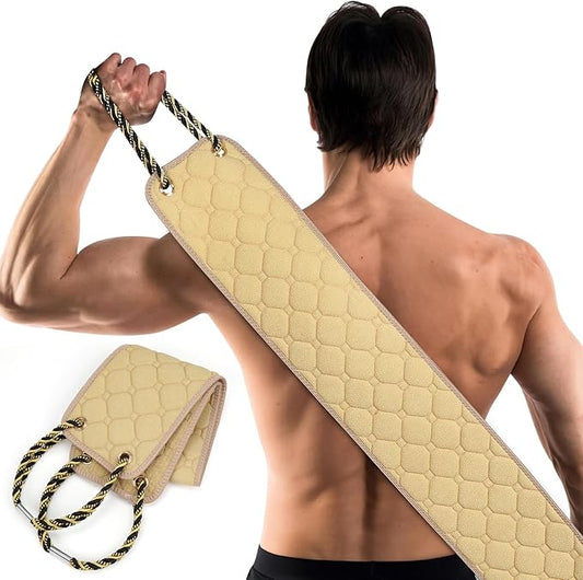 Exfoliating back scrubber with handles,