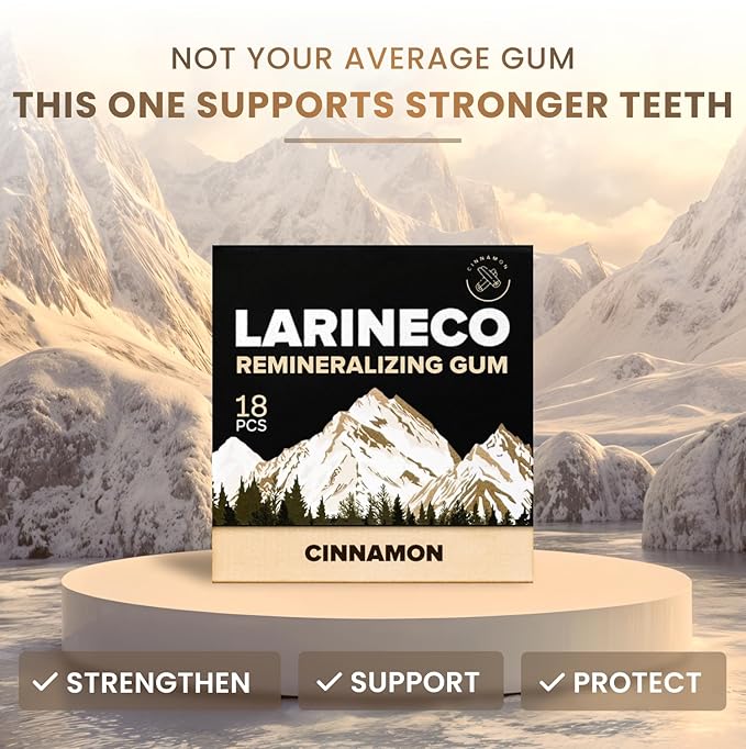 Larineco Remineralizing Gum with Nano Hydroxyapatite & Xylitol – Sugar-Free Xylitol Gum – Plastic-Free, Dye-Free, Aspartame-Free – Natural Base – 36 Pieces, Cinnamon