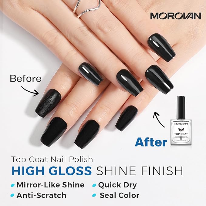Morovan Top Coat Nail Polish: Clear Quick Dry High Glossy Nail Polish Shiny No Chip Long Lasting Air Dry Top Coat for Nail Art Manicure Salon Quality
