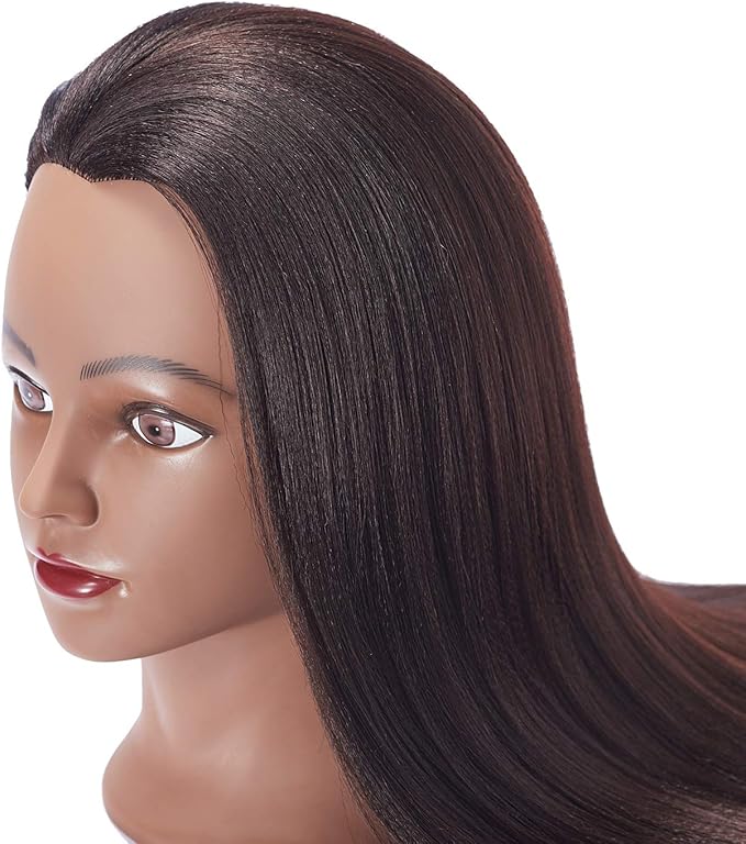 Hairingrid 26"-28" Mannequin Head Hair Styling Training Head Manikin Cosmetology Doll Head Synthetic Fiber Hair and Free Clamp Holder (Yaki-Black)