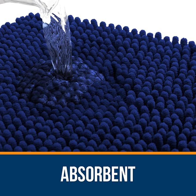 OLANLY Bathroom Rugs 30x20, Extra Soft Absorbent Chenille Bath Rugs, Rubber Backing Quick Dry, Machine Washable Bath Mats for Bathroom Floor, Tub and Shower, Home Decor Accessories, Navy