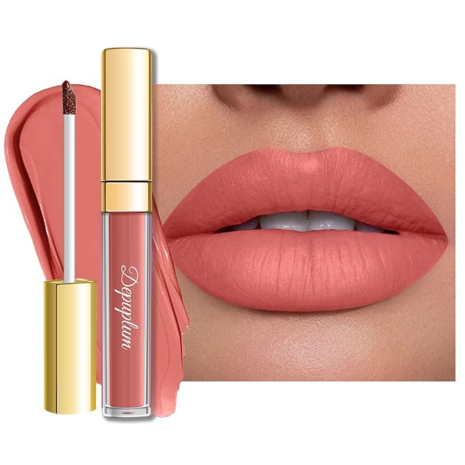 Depuplum Nude Red Lipstick Matte for Women SuperStay Long Lasting Lipstick Smudgeproof Transferproof Pink Liquid Lipsticks Cruelty Free Lip Makeup,DM32 BareNude