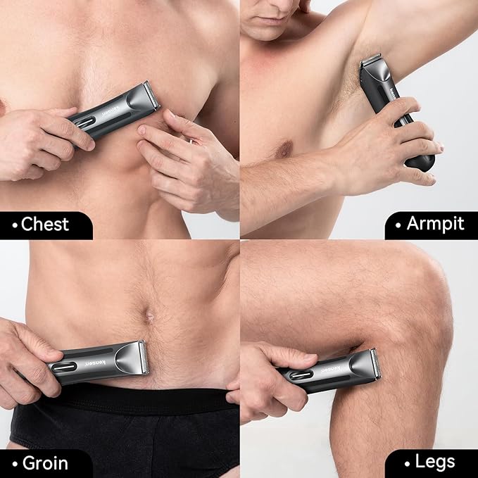 Body Hair Trimmer for Men, kensen Electric Groin Hair Trimmer, Christmas Gift Rechargeable Body Groomer, Replaceable Ceramic Blade Heads, IPX7 Waterproof Wet/Dry Clippers Male Pubic Hair Hygiene Razor