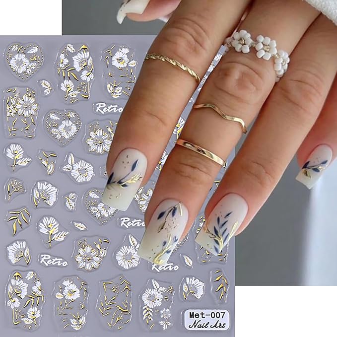 Flowers Nail Art Stickers Decal 5D Embossed Self Adhesive Flowers Nail Decals Design Pink Yellow White Daisy Peony Relief Floral Nail Stickers for Women Girls DIY Manicure Tip Decoration 3 Sheets