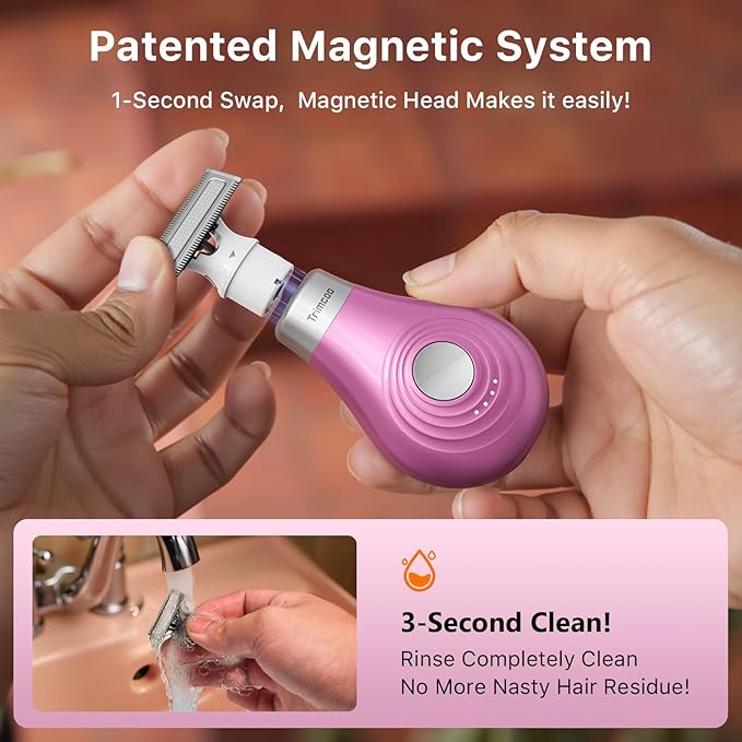 2026 New Bikini Trimmer for Women - Small But Powerful Electric Razors, Intimate Pubic Hair/Lady Facial Painless Removal, USB-C Cordless Body Shaver for Trip, Replaceable Wet/Dry Blade, Pink
