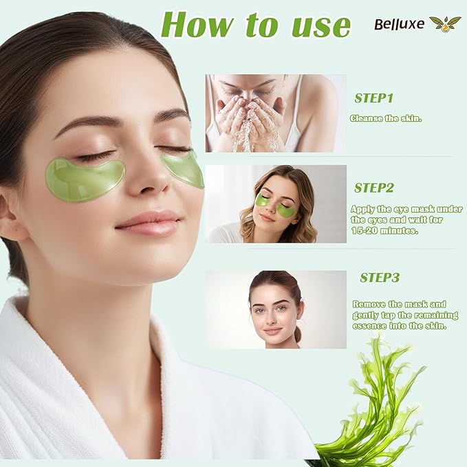 Belluxe 2 Pack Seaweed Eye Mask – 60 Pairs, 120pcs | Hydrating & Soothing Under Eye Patches for Dark Circles & Puffiness, Refreshing Under Eye Mask for Tired Skin