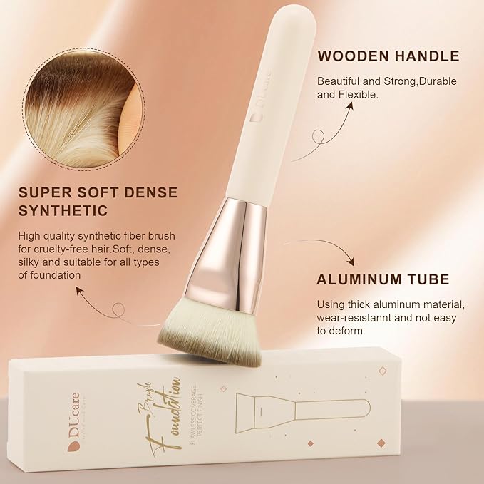 DUcare Foundation Brush for Liquid Makeup, Flat Top Kabuki Brush Buffing Blending Mineral Powder Large Makeup Face Brush