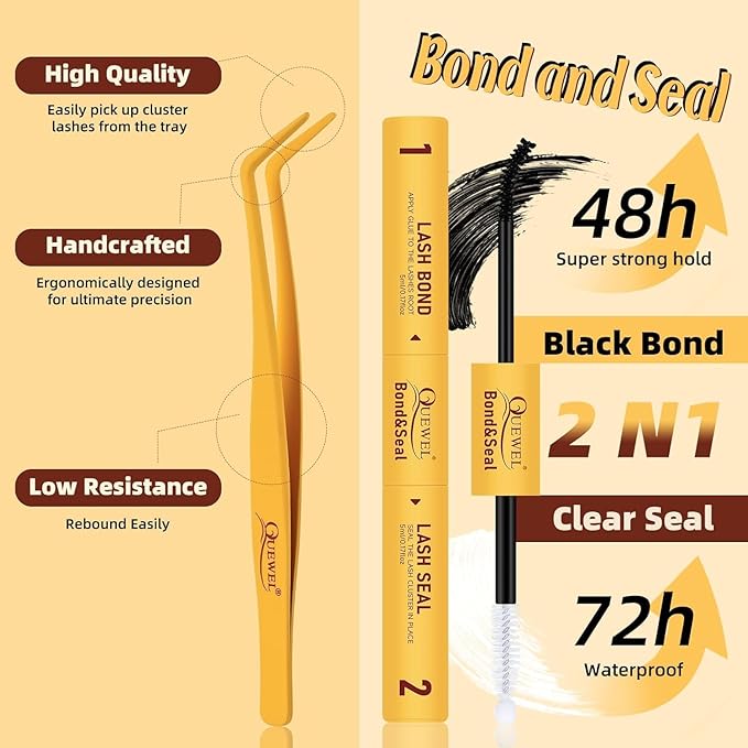 QUEWEL Lash Clusters, 280PCS 30+40D Lash Clusters Kit Mixed 2 styles 10-16mm, Thick Eyelash Clusters with Bond And Seal lashes clusters Glue and Lashes Tweezers Easy DIY at Home(D-30D+40D)