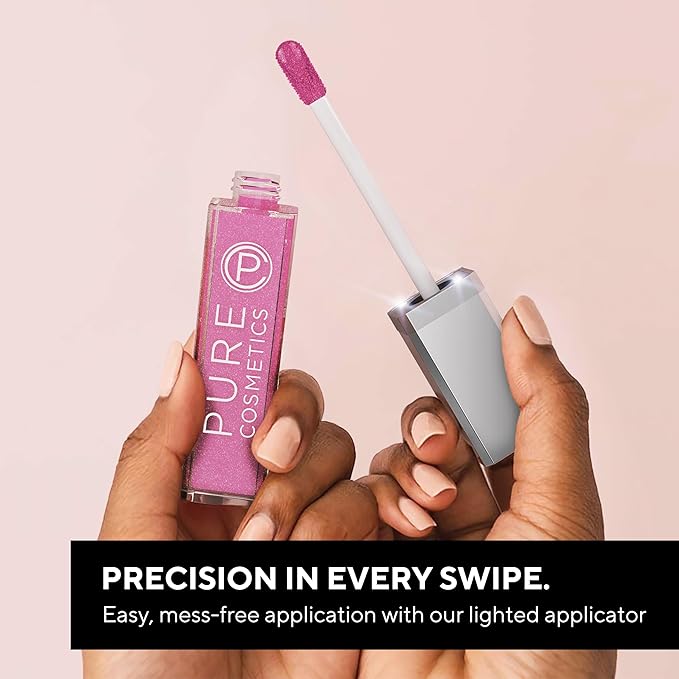 Pure Illumination Light-Up Lip Gloss with LED-Lit Applicator Brush + Side Mirror, Non-Sticky, Moisturizing Hydrating Lip Glosses with Lanolin, Jojoba Oil, & Vitamin E, Caribbean Coral