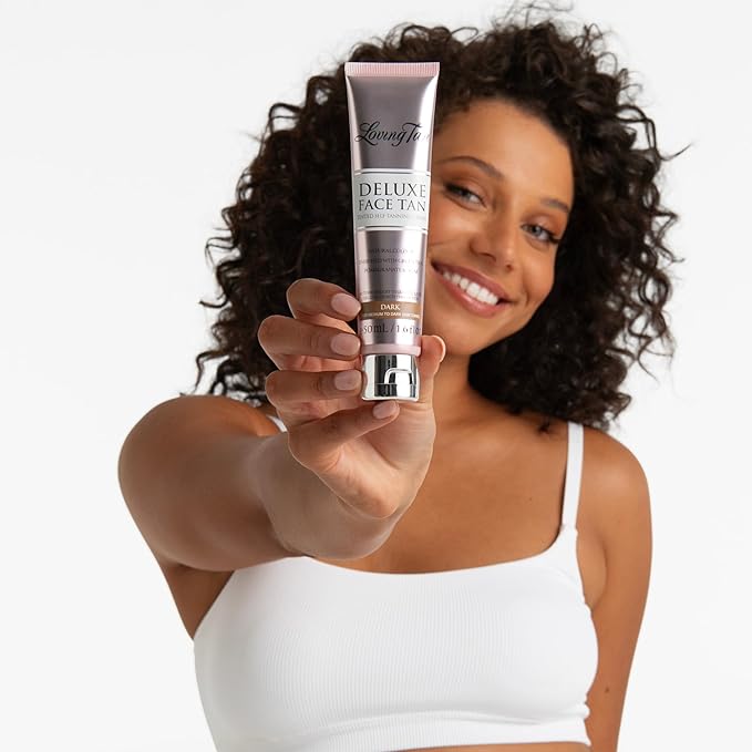 Loving Tan Deluxe Face Self Tanner, Dark - Streak Free, Natural, Professional Quality Sunless Tanning - 10+ Face Self Tanner Applications per Bottle, Cruelty Free, Naturally Derived DHA - 1.6 Fl Oz