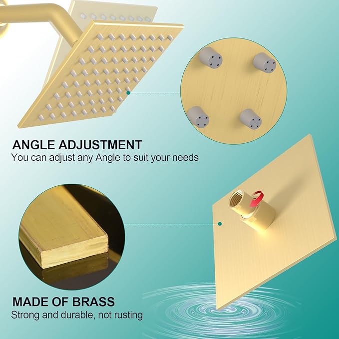 HOMEDEC 15.7x31.5" Rainfall and 6" Dual Shower Heads with Handheld Spray Combo, Full Body Shower System with 6pcs Body Jets, Brushed Gold