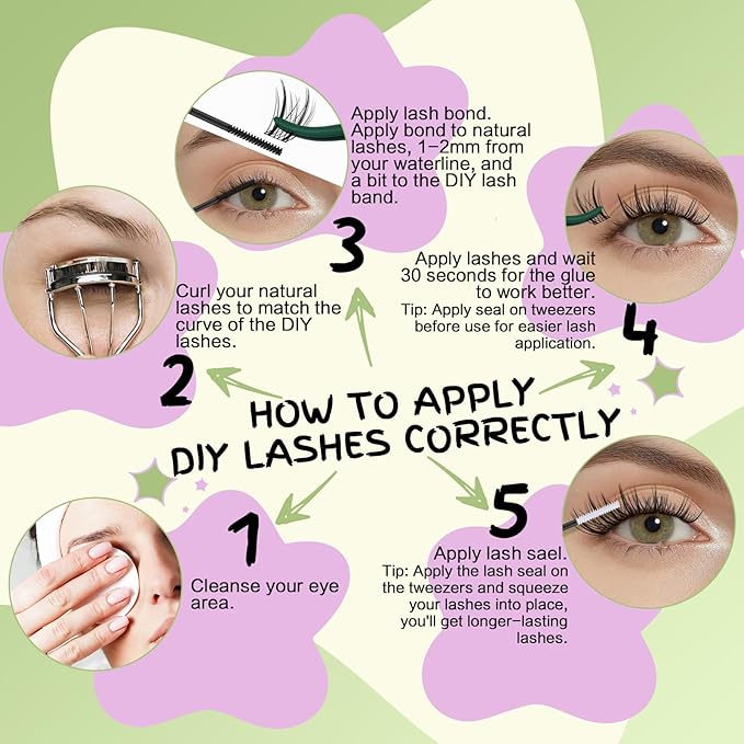 KEYYOU LASH clusters 144Pcs D Curl Angel Eyelash Extension Thick Wispy Natural Band Lash with Waterproof DIY Lash Extension at Home（Angel A08-D-8-18MIX）