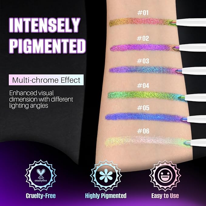 CHARMACY Chameleon Multichrome Eyeshadow Pencil, Shifting Color Eyeliner & Shadow Stick, Waterproof, Long-Lasting, Smudge-Proof Creamy Gel Formula for Metallic Glitter Makeup (B03)