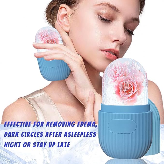 Ice Cube Roller Massager for Face, Eyes and Neck Naturally Conditioning and Skin Care,De-Puff Eye Bags,Reduce Migraine Pain,Reusable Massage Silicone Ice Mold (Multiple Colors)