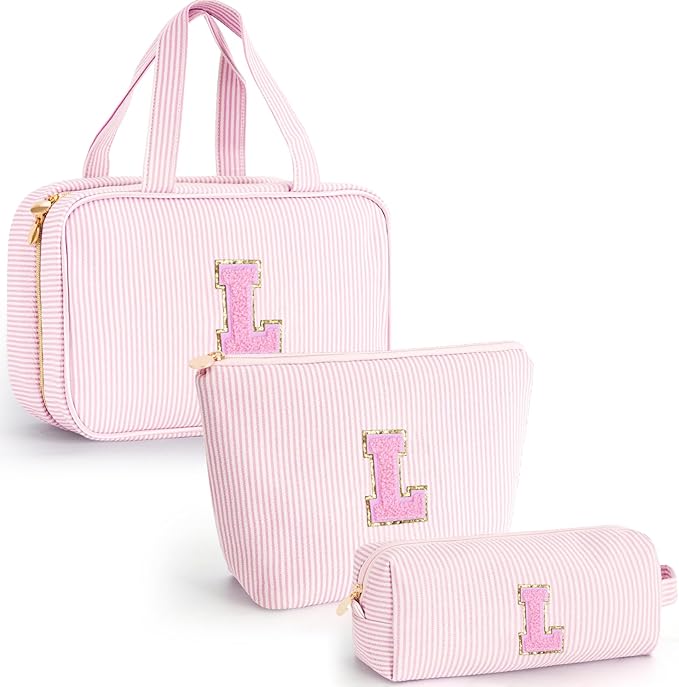 Fystdtote Valentines Day Birthday Gift for Kids Teen Girls Gifts for Girl,Toiletry Bag Makeup Cosmetic Bag Daughter Sister Gifts Birthday for Women Teacher Preppy Makeup Bag - Pink L