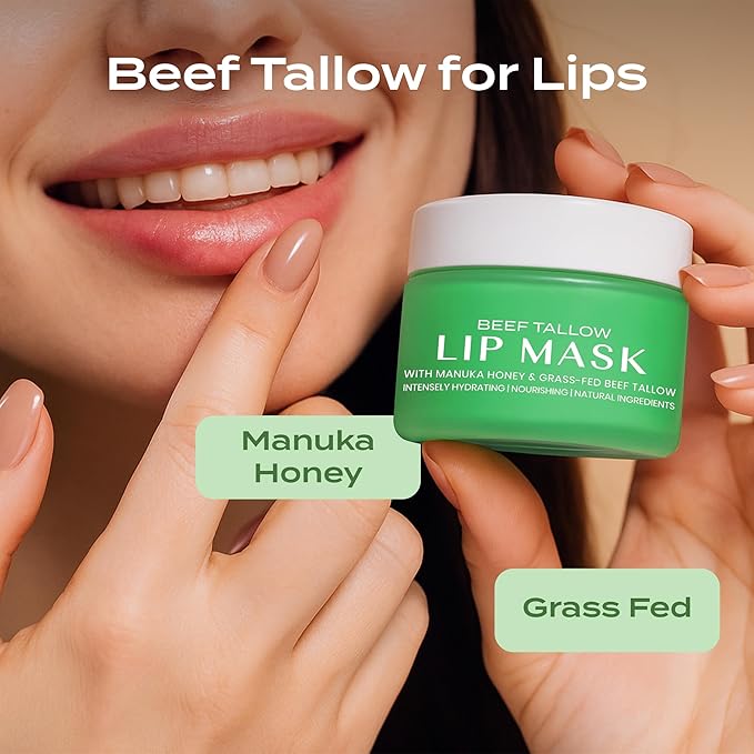 Body Restore Grass Fed Beef Tallow Lip Mask, with Manuka Honey – Valentines Day Gifts for Her and Him, Hydrating Moisture, Travel Essentials, Self Care, Birthday Gifts for Women and Men – Bergamot
