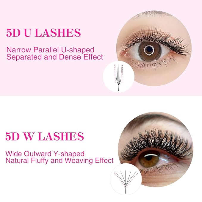 TDANCE U Lash Extensions 2D 3D 4D 5D UU Lash Fans Eyelash Extension U Shaped Natural Volume Lashes Extension Soft Matte Black Lashes(UU-4D-0.07-C,8-15mm)
