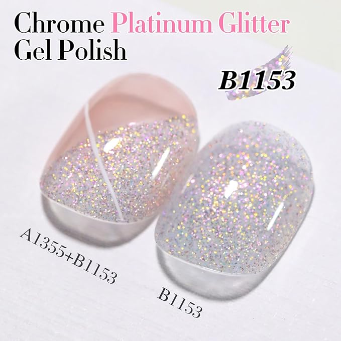 Double Rhythm 15ML Glitter Gel Polish Shimmer Reflective Holographic Color Magnetic for Nail Art Salon DIY at Home (Pink-B1153)