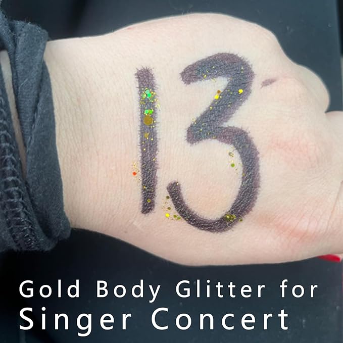 MEICOLY Gold Body Glitter,Yellow Face Glitter,Music Festival Singer Concert Outfits for Women,Holographic Hair Glitter Kids Makeup,Self-Adhesive Sparkle Face Body Glitter,Mardi Gras Accessories