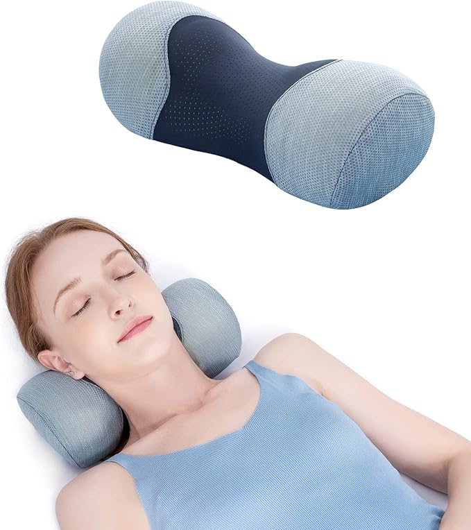 Bespilow Cervical Neck Pillow for Pain Relief - Small Cylinder Neck Roll & Round Bolster Stretcher - Portable Memory Foam Traction Device for TMJ, Hump Correction, Travel & Sleeping Support