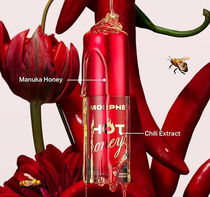 Morphe Hot Honeys Volumizing Lip Oil Plumper - Hydrating Lip Gloss for Women with Manuka Honey + Chili Extract - Makeup for Tingling Volume & Glossy Sheer Tint - Golden Rule (0.15 fl oz)