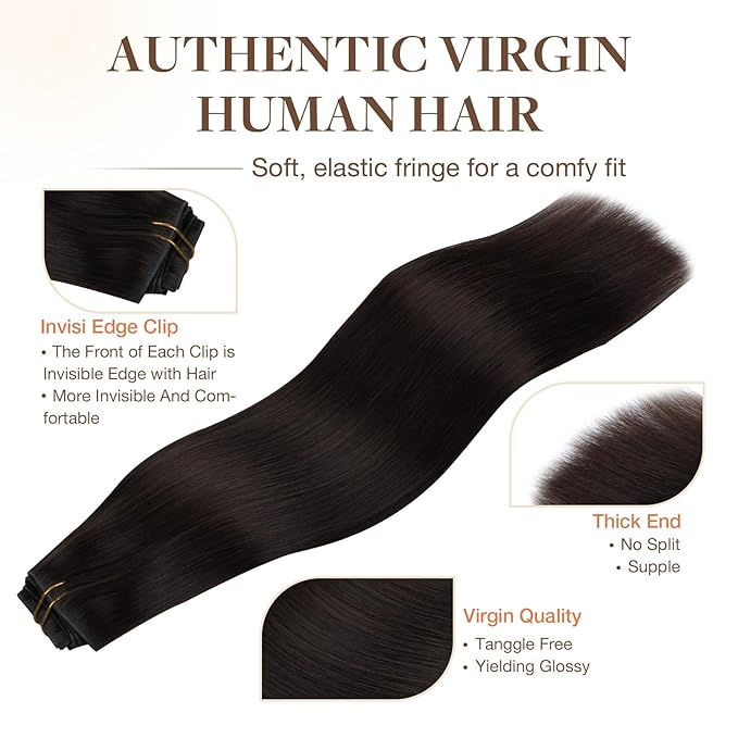 GOO GOO Invisi Edge Clip in Hair Extensions Set, 20inch 130g, 5pcs Injected Seamless PU Clip ins and 2pcs Classical PU Clip inslip ins, Virgin Real Human Hair, #2